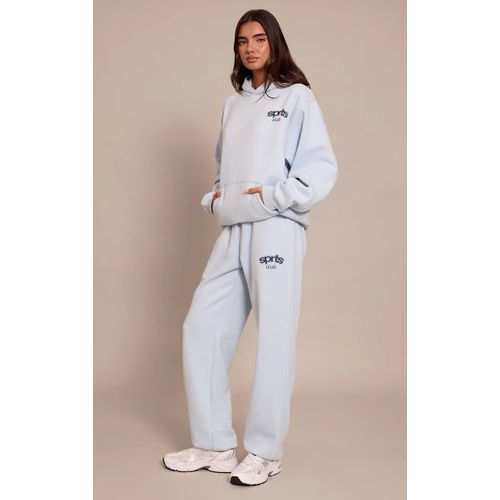 Femme Jogging Sweat Bleu Clair Imprimé ""Plt Sports Club"" À Ourlets Resserrés | Taille Large