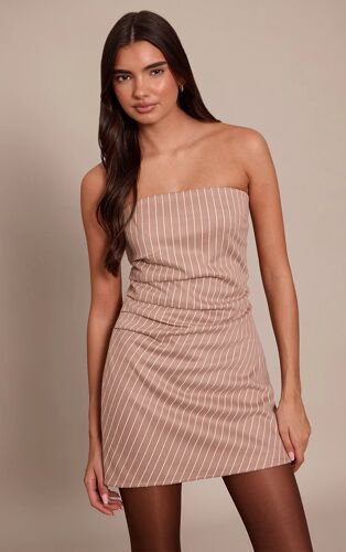 Femme Robe Bustier Moulante Brossée Taupe À Fines Rayures | Taille 38