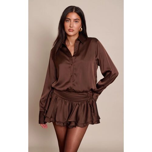 Femme Chemise Oversize Satinée Chocolat À Manches Longues | Taille 44