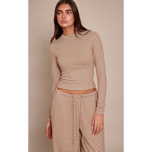 Femme Top En Polaire Douce Sable À Rayures Et Manches Longues | Taille Xl