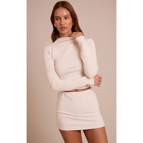 Femme Crop Top Côtelé Brossé Crème À Col Montant Et Manches Longues | Taille 36