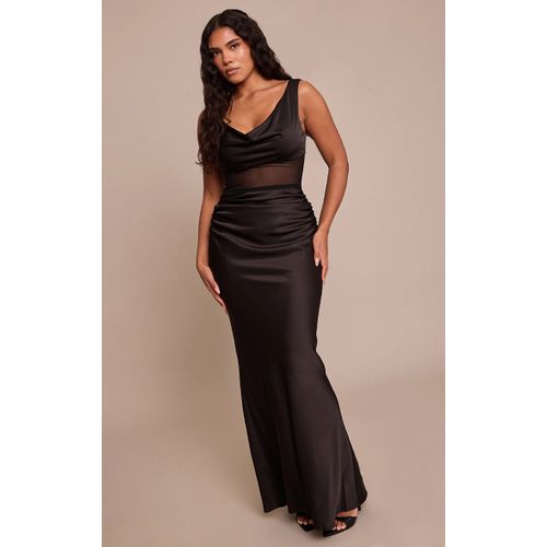 Femme Shape Robe Longue Satinée Noire À Col Bénitier Et Partie En Mesh | Taille 38