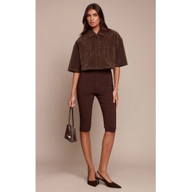 Femme Robe Droite Tissée Stretch Chocolat Foncé Plissée À Col Bateau Et Manches Longues | Taille 36