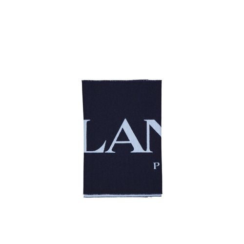 Écharpe En Laine Et Soie Logo Bleue Lanvin