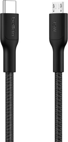 BELKIN Câble Tressé PCR USB-C vers Micro-USB 2.0 1 m (Noir) | Câble durable et éco-conçu pour charge et synchronisation fiables