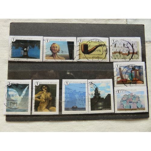 Lot De 10 Timbres Oblitérés Autoadhésifs - "René Magritte" Belgique 2014