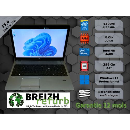 HP 450 G1 - 15.6" Intel Core i5-4300M - 2.6 Ghz - Ram 8 Go - SSD 256 Go - Windows 11