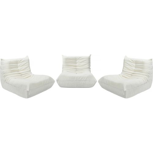 Lot de 3 chauffeuses pour canapé modulables en tissu texturé "Velasca" - Blanc