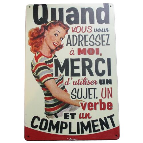Tole Pin Up Rousse Qui Aime Les Compliments Plaque Humoristique