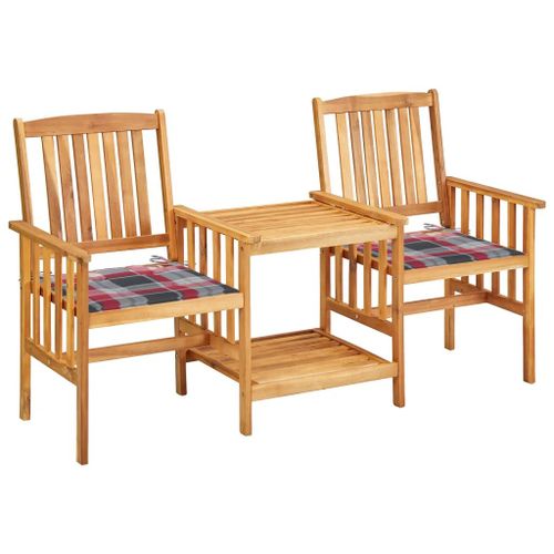 Prolenta Premium - Chaises de jardin avec table à thé et coussins Acacia solide