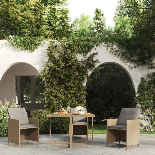 Prolenta Premium - Table De Jardin Beige 109x107x74 Cm Résine Tressée Bois Massif