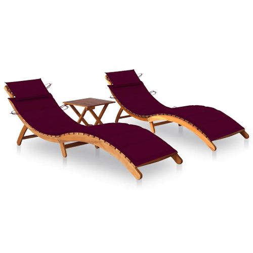 Prolenta Premium - Chaises longues lot de 2 avec table et coussins Acacia solide