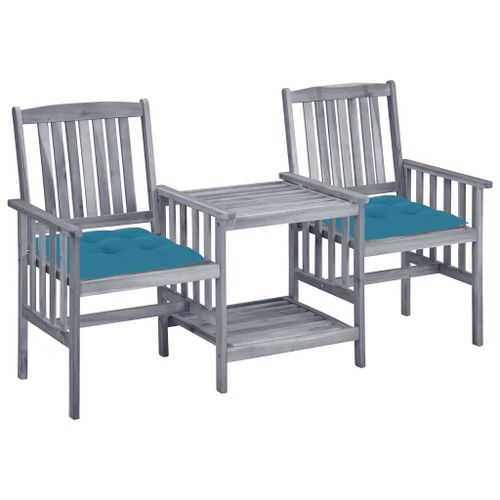 Prolenta Premium - Chaises de jardin avec table à thé et coussins Acacia solide