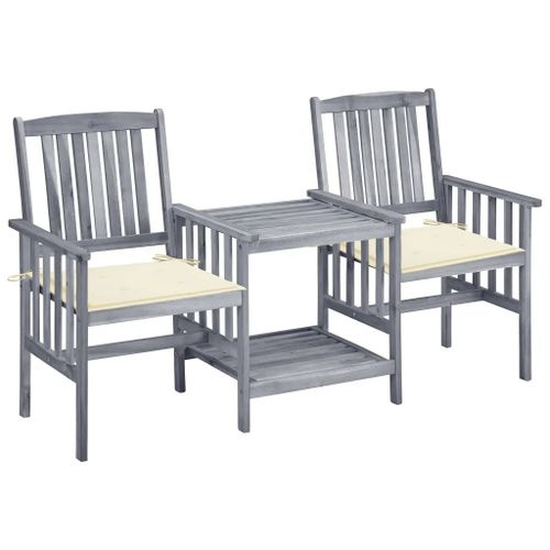 Prolenta Premium - Chaises de jardin avec table à thé et coussins Acacia solide