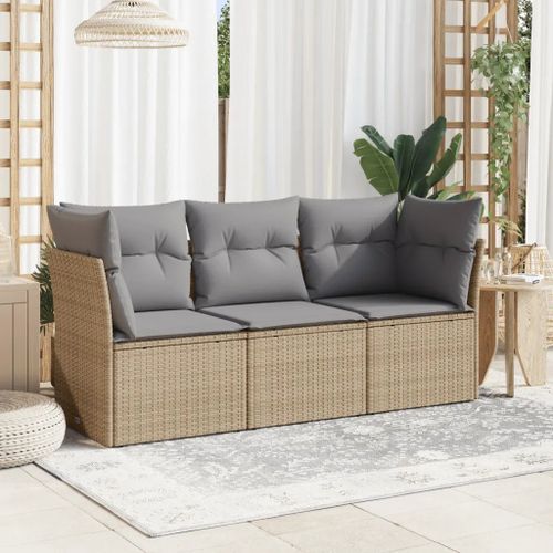 Prolenta Premium - Salon De Jardin Avec Coussins 3 Pcs Beige Résine Tressée