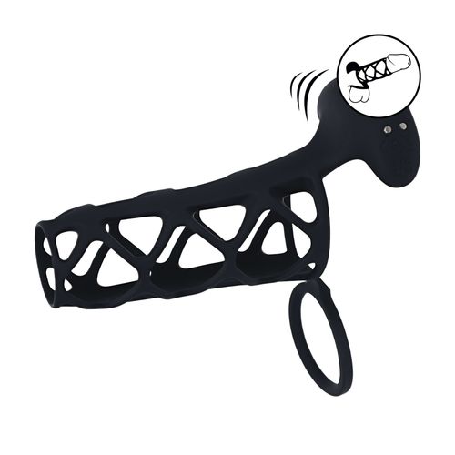 Gaine Vibrante Cage Silicone Et Cockring Noir - Levelz - Noir