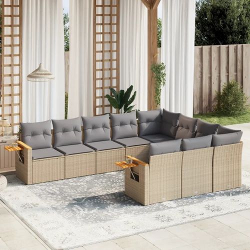 Prolenta Premium - Salon De Jardin Avec Coussins 10 Pcs Beige Résine Tressée