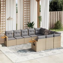 Prolenta Premium - Salon De Jardin Avec Coussins 10 Pcs Beige Résine Tressée