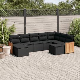 Prolenta Premium - Salon De Jardin 9 Pcs Avec Coussins Noir Résine Tressée