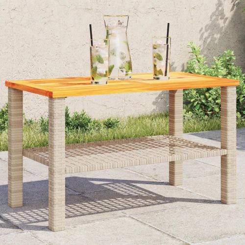 Prolenta Premium - Table De Jardin Beige 70x38x42 Cm Résine Tressée Et Bois Acacia
