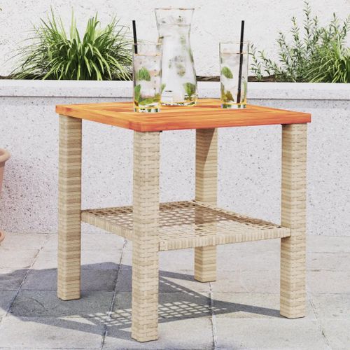 Prolenta Premium - Table De Jardin Beige 40x40x42 Cm Résine Tressée Et Bois Acacia
