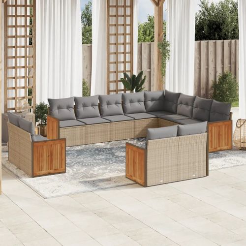 Prolenta Premium - Salon De Jardin Avec Coussins 12 Pcs Beige Résine Tressée