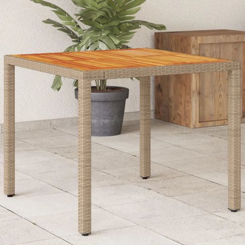 Prolenta Premium - Table De Jardin Beige 90x90x75 Cm Résine Tressée Et Bois Acacia
