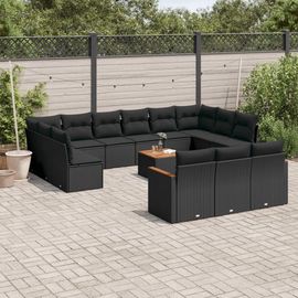 Prolenta Premium - Salon De Jardin Avec Coussins 14 Pcs Noir Résine Tressée