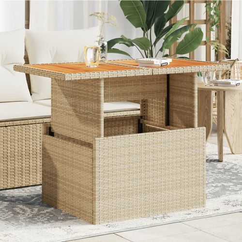 Prolenta Premium - Table De Jardin Beige 100x55x73cm Résine Tressée Et Bois Acacia