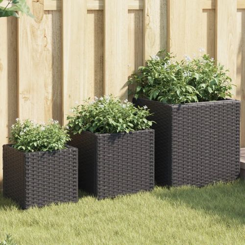 Prolenta Premium - Jardinières D'extérieur 3 Pcs Noir Résine Tressée