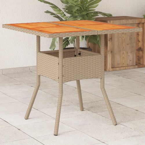 Prolenta Premium - Table De Jardin Beige 80x80x75 Cm Résine Tressée Et Bois Acacia