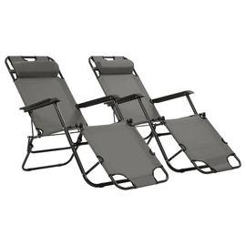 Prolenta Premium - Chaises Longues Pliables 2 Pcs Avec Repose-Pied Acier Gris