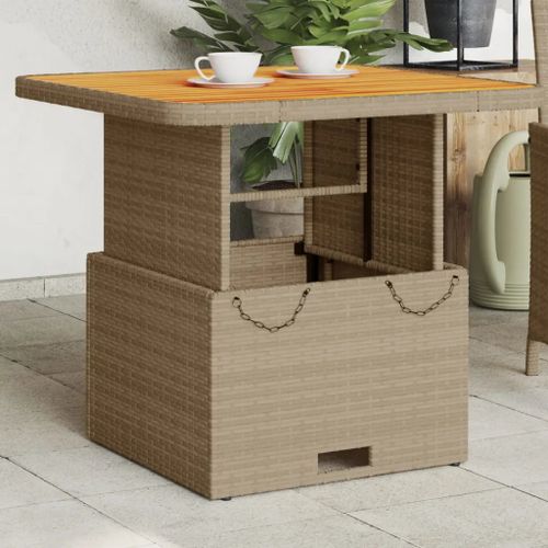 Prolenta Premium - Table De Jardin Beige 80x80x71 Cm Résine Tressée Et Bois Acacia