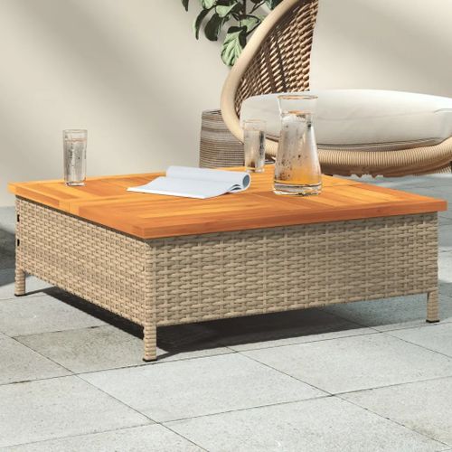 Prolenta Premium - Table De Jardin Beige 70x70x25 Cm Résine Tressée Et Bois Acacia