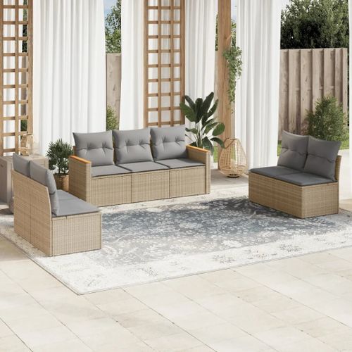 Prolenta Premium - Salon De Jardin Avec Coussins 7pcs Mélange Beige Résine Tressée