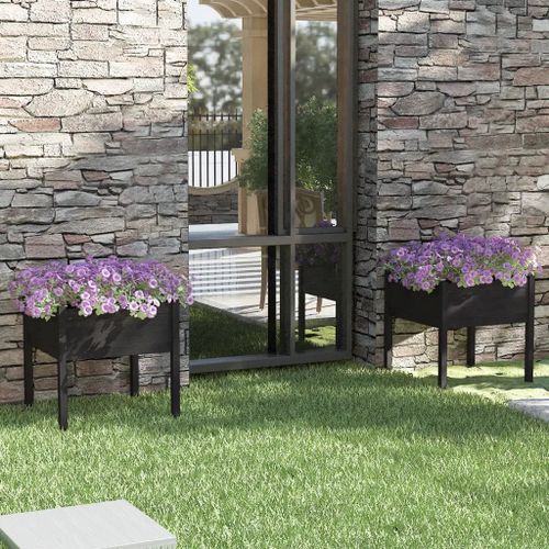 Prolenta Premium - Jardinières 2 Pcs Noir 70x70x70 Cm Bois De Pin Massif