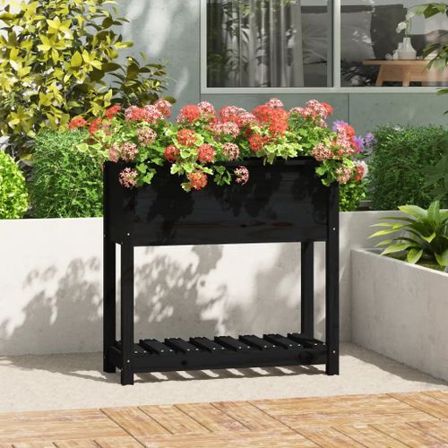 Prolenta Premium - Jardinière Avec Étagère Noir 82,5x34,5x81 Cm Bois Massif De Pin