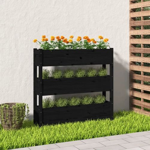 Prolenta Premium - Jardinière Noir 112x25x104,5 Cm Bois Massif De Pin