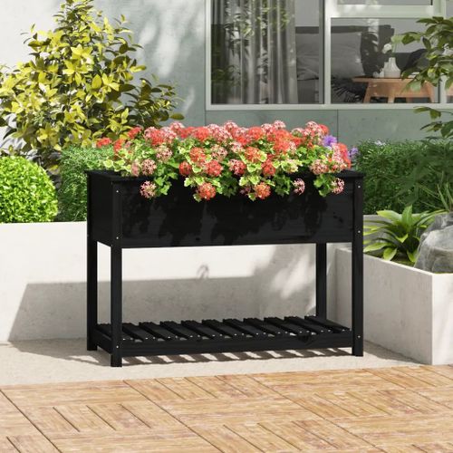 Prolenta Premium - Jardinière Avec Étagère Noir 111,5x54x81 Cm Bois Massif De Pin