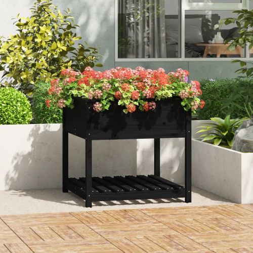Prolenta Premium - Jardinière Avec Étagère Noir 82,5x82,5x81 Cm Bois Massif De Pin