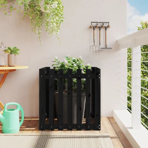 Prolenta Premium - Jardinière Avec Design De Clôture Noir 70x70x70 Cm Pin Massif