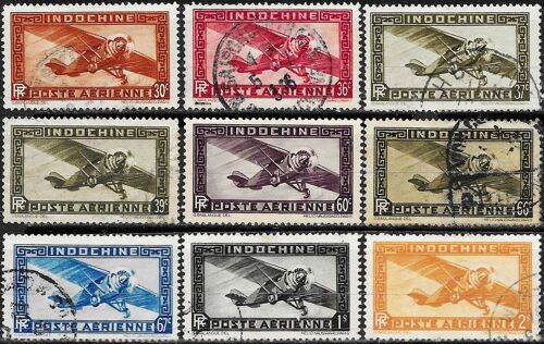 Indochine, Colonie Française 1933 / 1941, Beaux Timbres De Poste Aérienne Yvert 7 8 8a 9 10 10a 11 12 Et 18, Avion Monomoteur, Neuf** / Oblitérés.