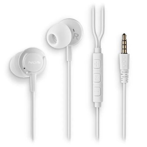 NGS CROSS DRIFT WHITE: Casque intra Jack 3,5 mm, micro, contrôle volume, bouton multifonction, assistant vocal. Blanc.