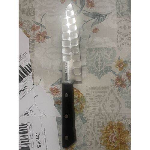 Couteau Japonais Santoku Glestain 16.5 Cm ¿ Acier Inox 440, Alvéoles Anti-Adhérentes, Pour Droitier