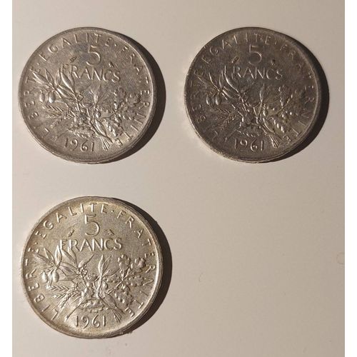 Lot De 3 Pièces De 5 Francs En Argent Semeuse 1961
