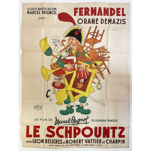Le Schpountz - Véritable Affiche De Cinéma Pliée - Format 120x160 Cm - De Marcel Pagnol Avec Fernandel, Fernand Charpin, Orane Demazis, Jean Castan, Henri Poupon - 1938 Ressortie 1952 #