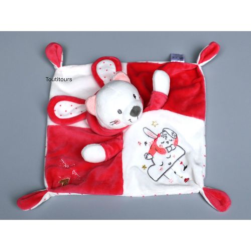 Doudou ours plat lapin rose blanc La Plus Jolie Gémo