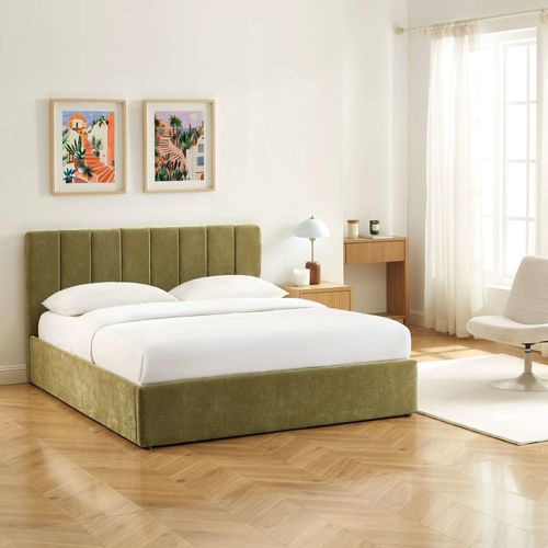 Lit coffre 160x200 tissu vert sommier inclus