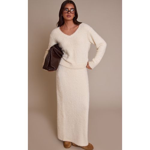 Femme Jupe Longue En Maille Tricot Duveteuse Crème | Taille Small