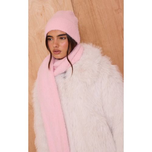 Femme Bonnet En Maille Tricot Duveteuse Rose Tendre À Détail Replié